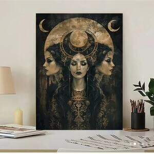 Triple Moon Goddess Canvas Art Print 12"×16" Hecate Wicca Pagon witchcraft …